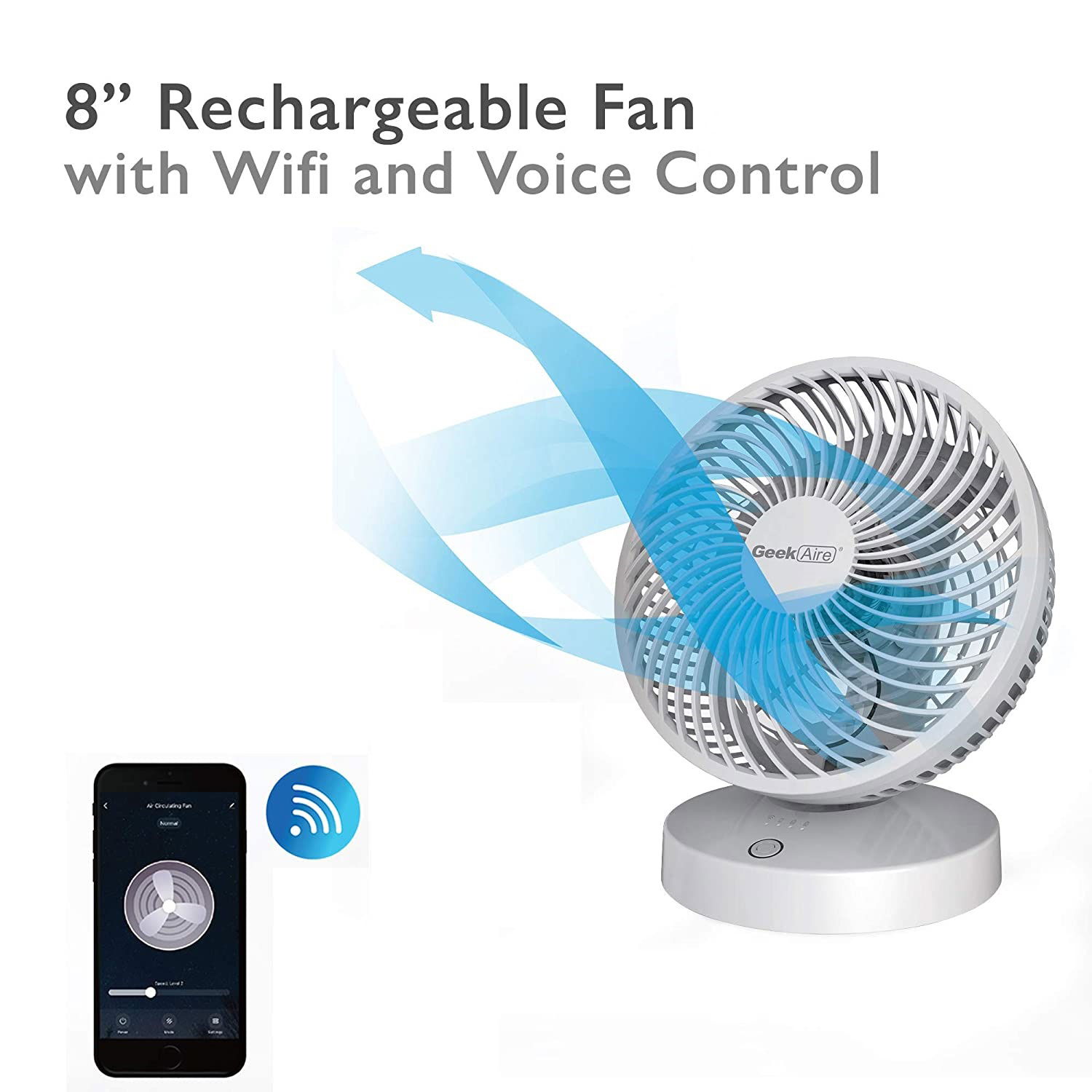 Geek Aire, 8 Inch Rechargeable Air Circulator Fan with WiFi and Voice
