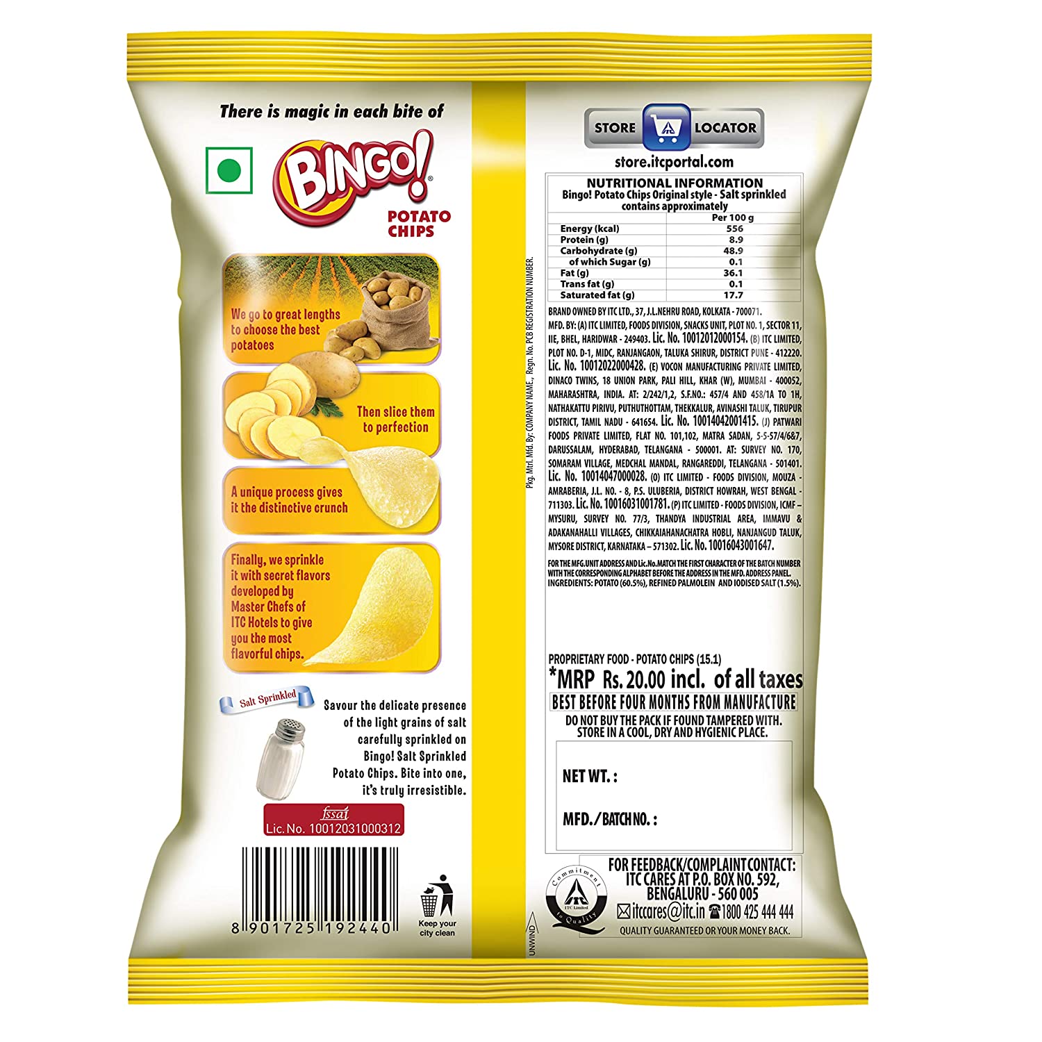 Bingo Potato Chips Original Style Salt Sprinkled 52g