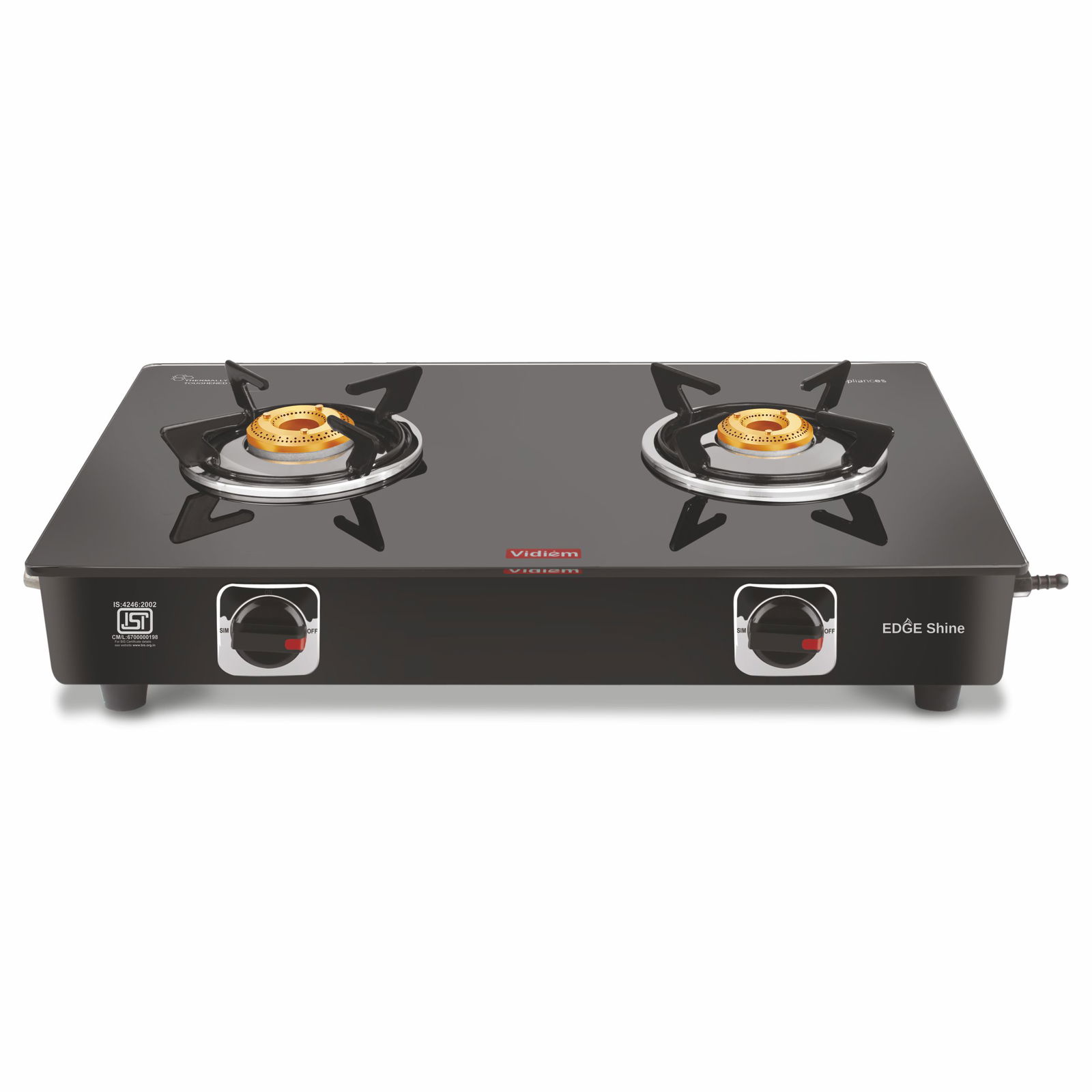 Vidiem Edge Shine 2 Burner Glass Top Gas Stove