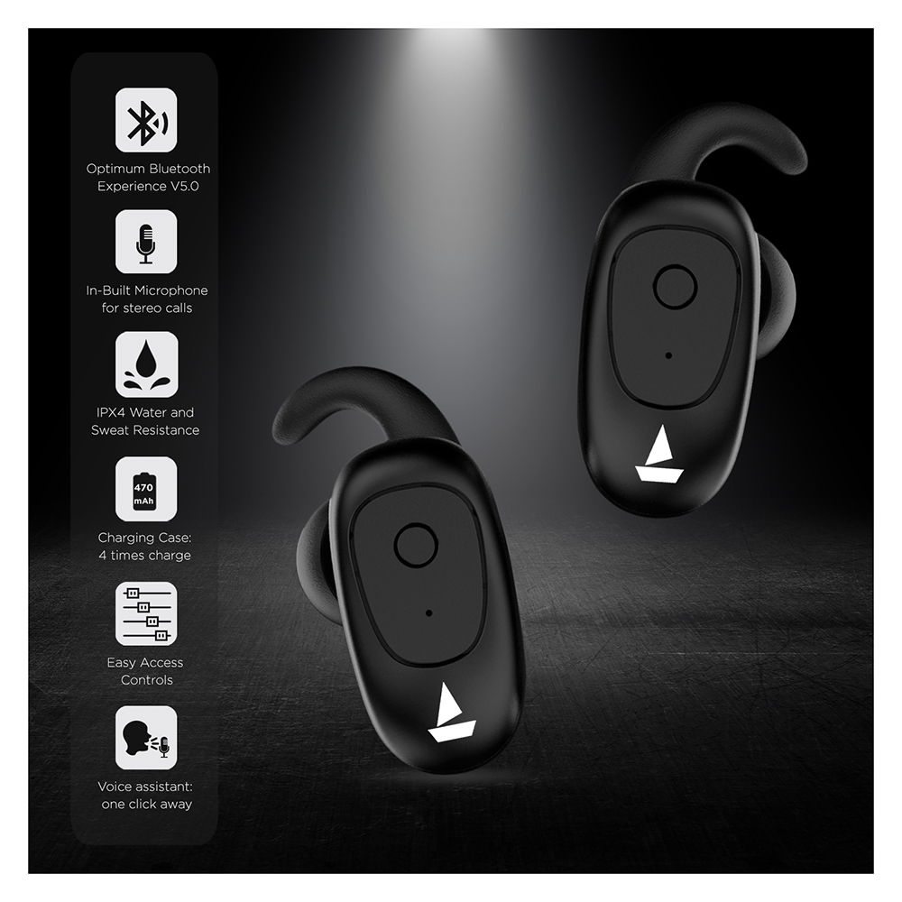 boat airdopes 203 true wireless bluetooth earbud black