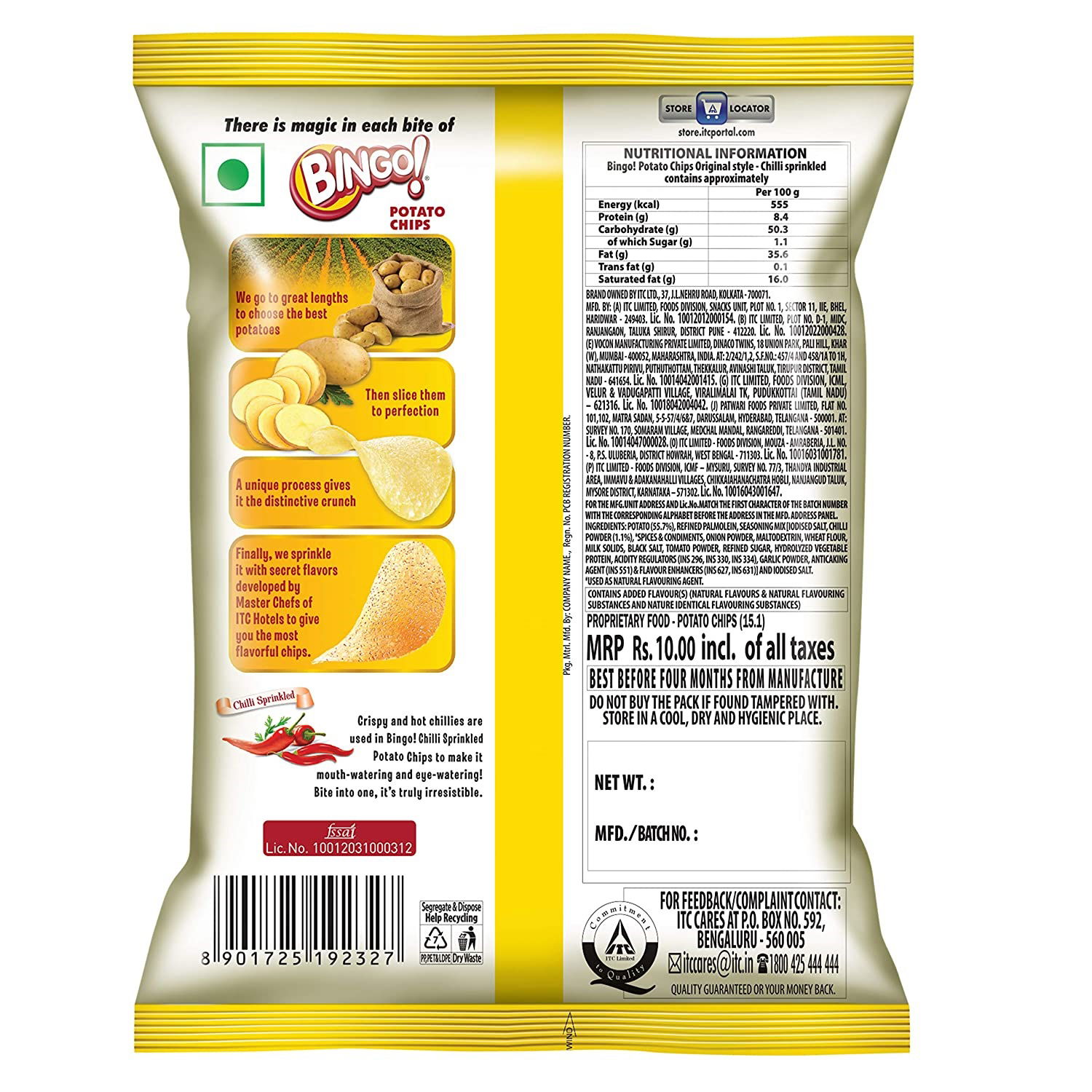 Bingo Potato Chips, Original Style Red Chilli sprinkled, 25.5g