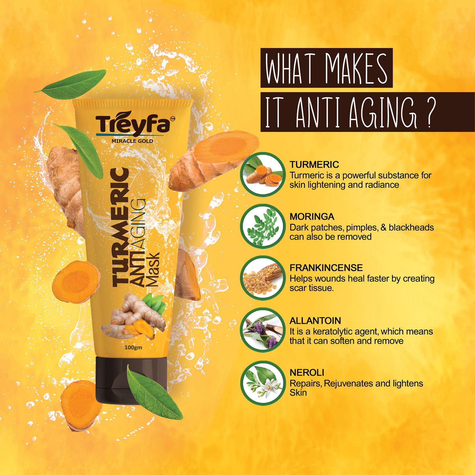 Treyfa Turmeric anti aging mask for skin brightening even tone