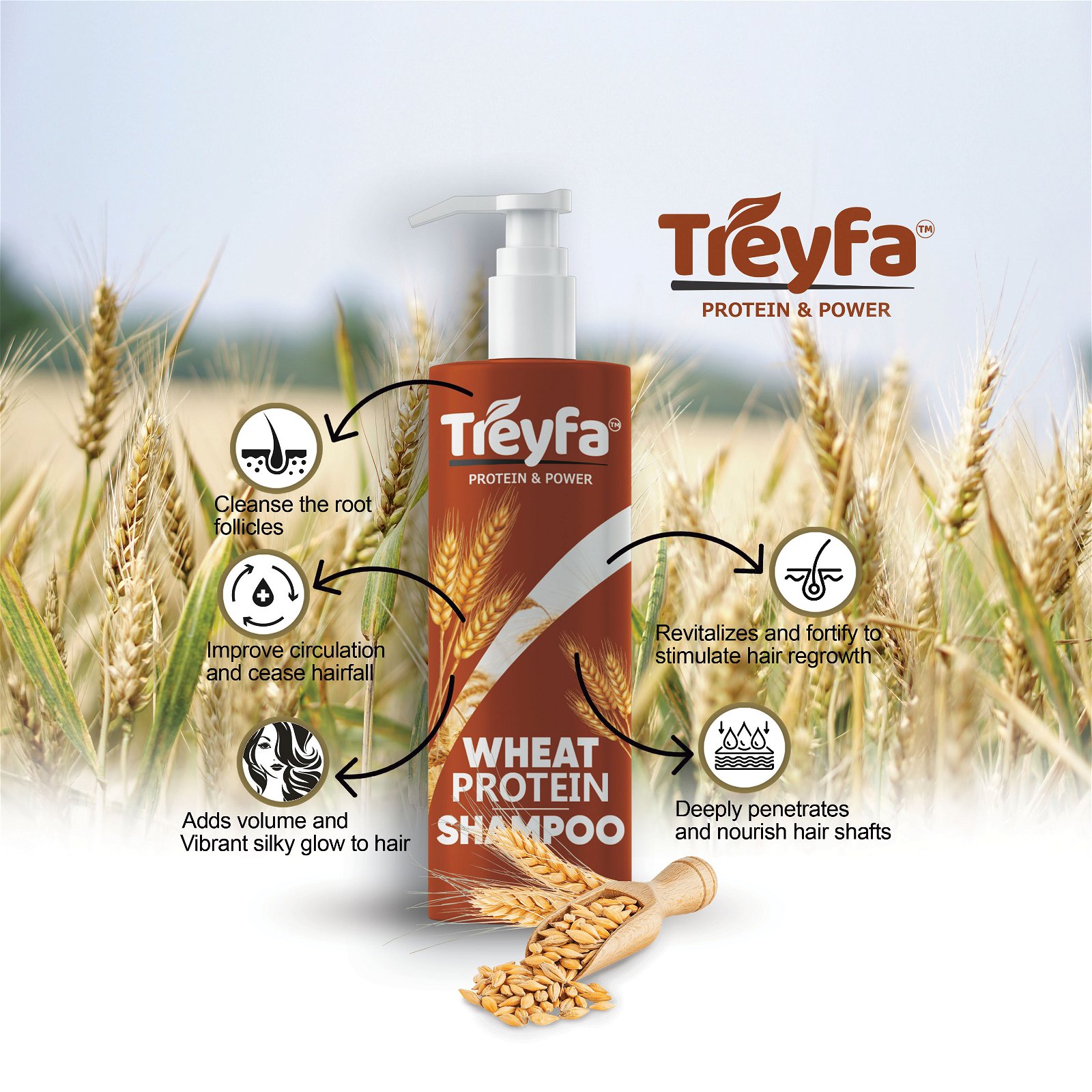 Treyfa Wheat Protein Shampoo For Hair Growth & Hair Fall Control | With  Wheat Protein, Aloevera Extract, Onion, and Reetha | 100ml