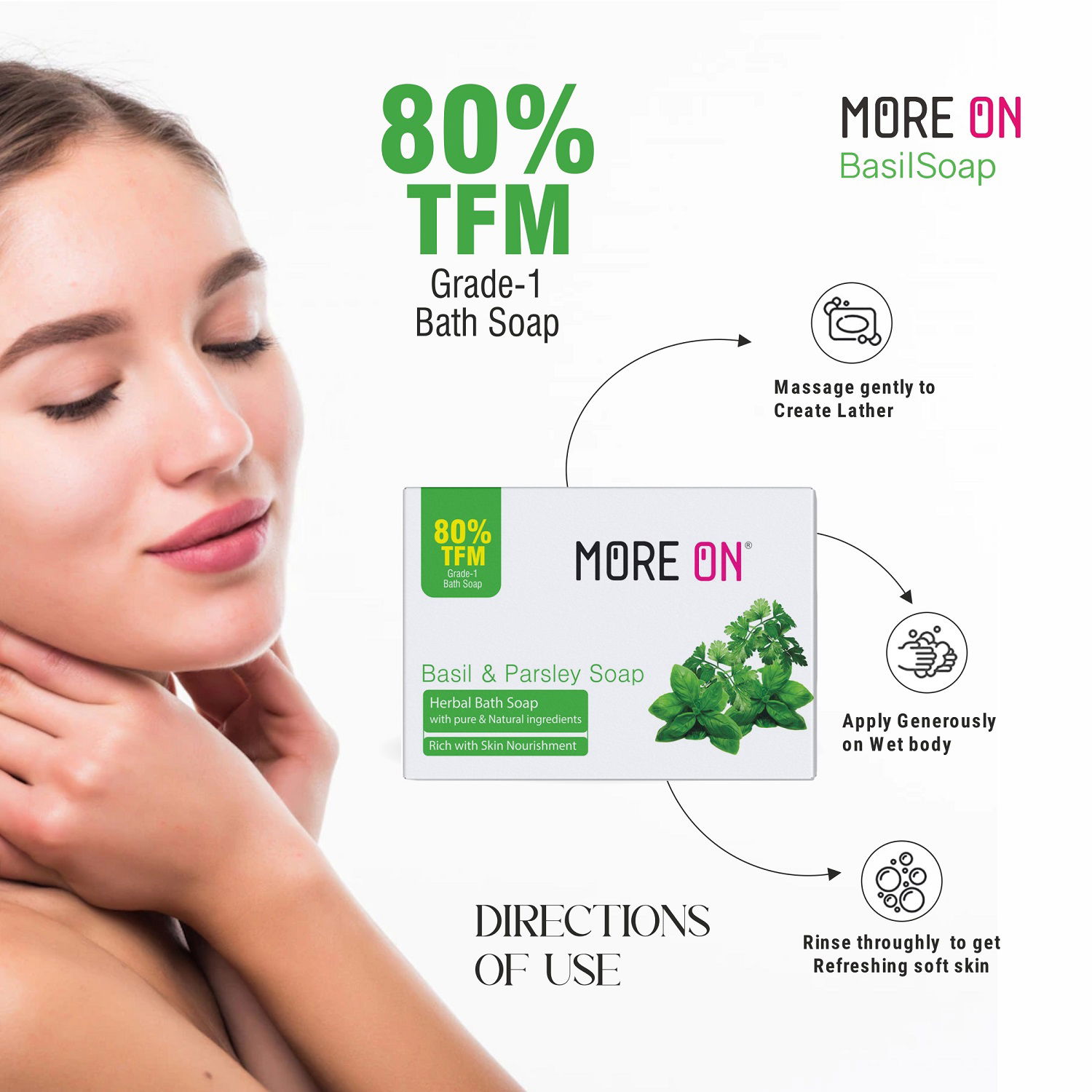 MORE ON Basil Parsley Herbal soap with 80 TFM For Anti Aging