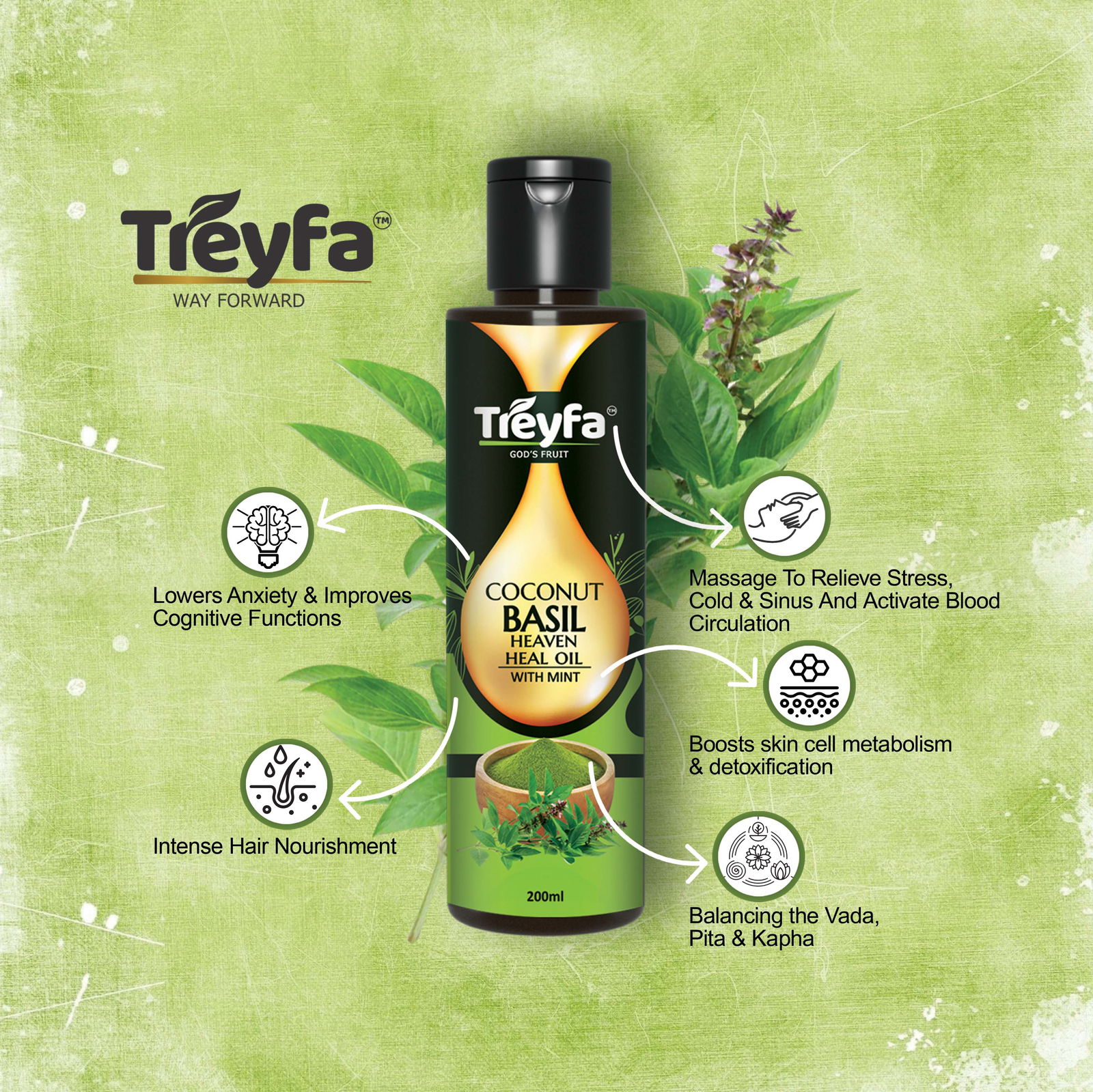 Treyfa Coconut Basil Heaven Heal Oil For Ultimate Skin Hair and