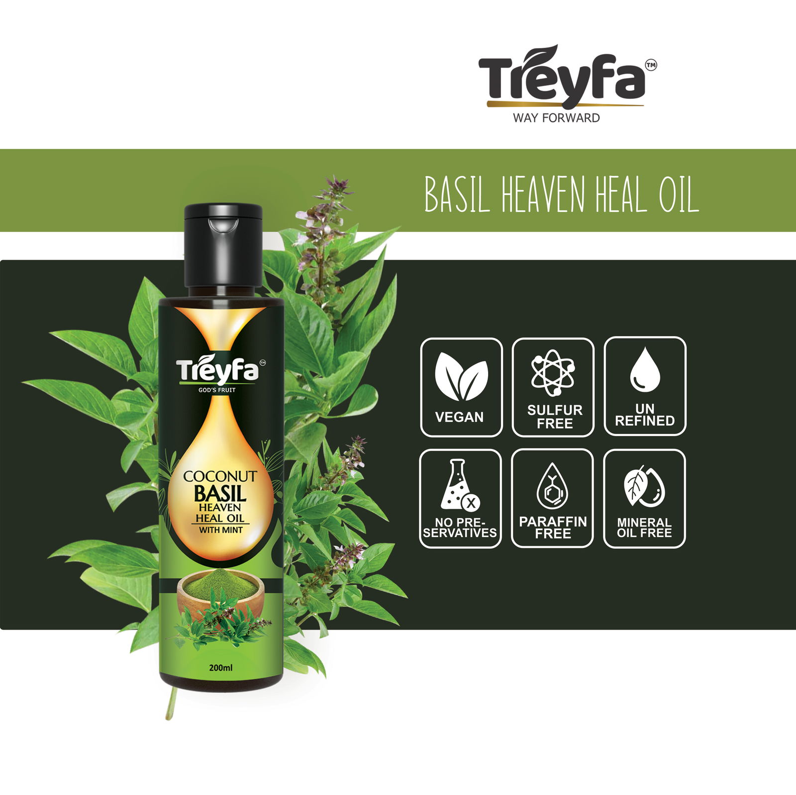 Treyfa Coconut Basil Heaven Heal Oil For Ultimate Skin Hair and