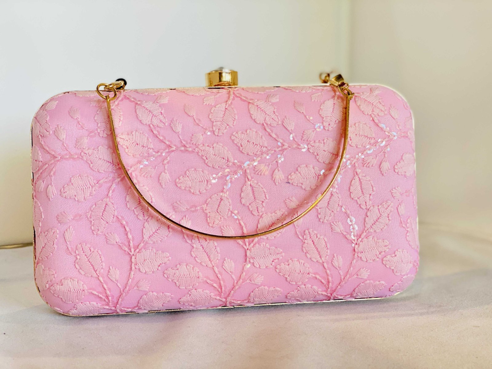 Pastel Pink Printed Sequin Clutch Purse, Bag With Zardozi Work, Designer  Pattern, Shoulder Strap, Handle for Indo Western Outfit & Lehengas. - Etsy