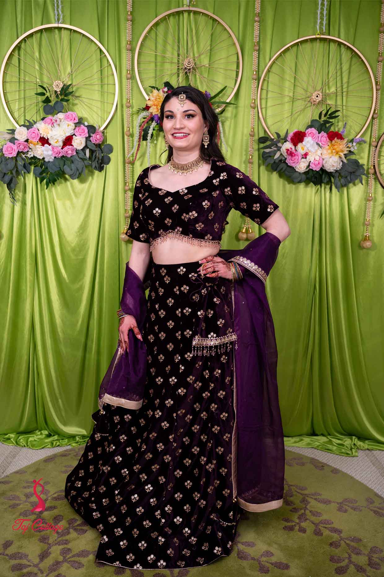 Wine Color Velvet Lehnga